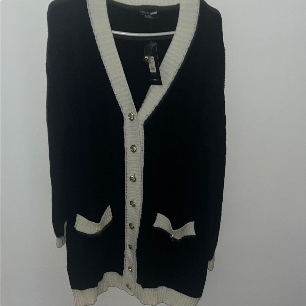 Fashion Nova Black and Cream Cardigan with Buttons
